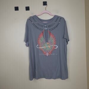 Torrid Journey Relaxed Fit Cotton Yoke Slash Tee in Gray Size 2X